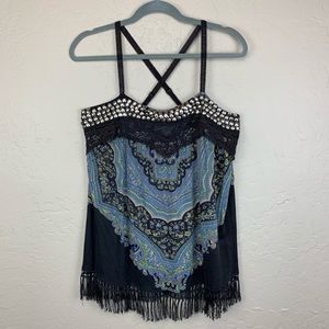 Free People Lace Fringe Spaghetti Strap Top medium